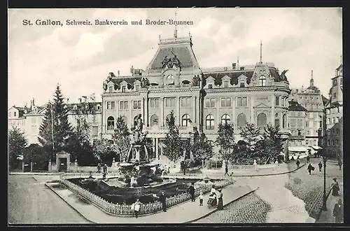 AK St. Gallen, Schweiz. Bankverein & Broder-Brunnen
