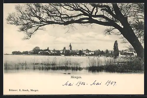 AK Morges, Blick über den See in den Ort