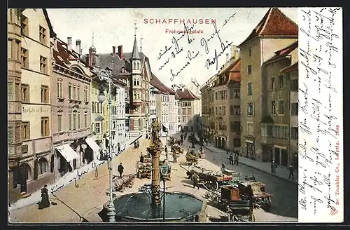 AK Schaffhausen, Apotheke und Brunnen am Frohwaagplatz