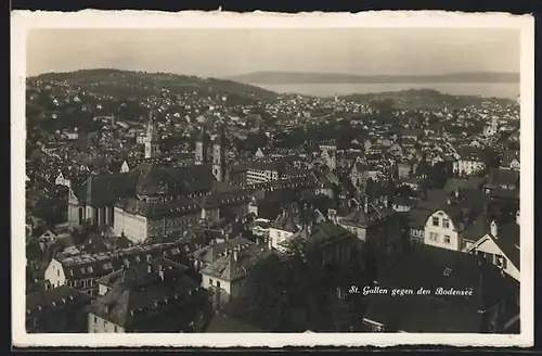AK St. Gallen, Ortsansicht gegen den Bodensee