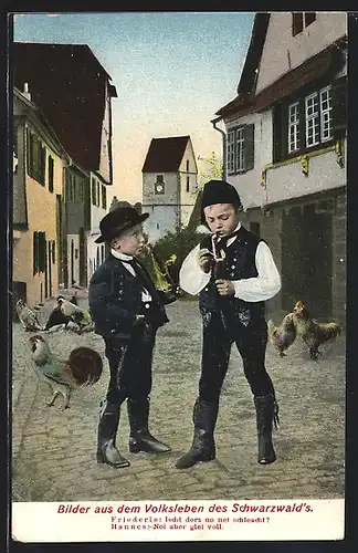 AK Kinder rauchen Pfeife in Schwarzwälder Tracht