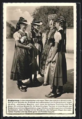 AK Gruppe von Elztälerinnen in Tracht