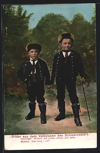 AK Schwarzwald, Zwei Jungen in Schwarzwälder Tracht