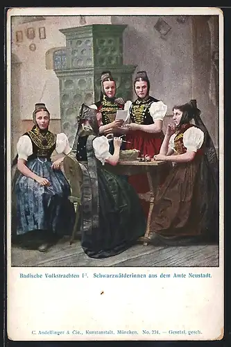 AK Serie: Badische Volkstrachten: Schwarzwälderinnen aus dem Amte Neustadt