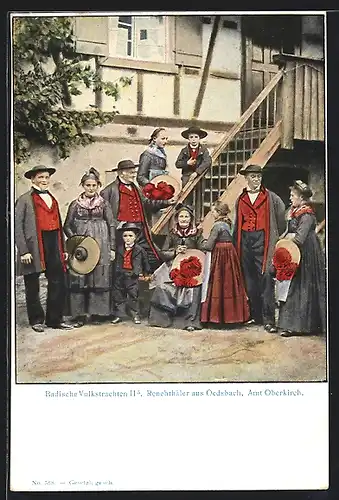 AK Renchthäler aus Oedsbach, Familie in Schwarzwälder Tracht