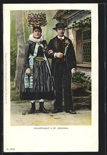 AK Volkstracht von St. Georgen, Schwarzwälder Tracht
