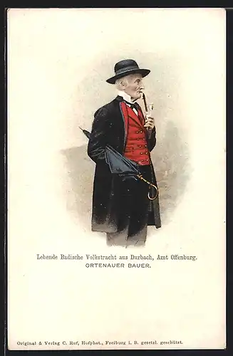 AK Durbach, Ortenauer Bauer mit Pfeife, Schwarzwälder Tracht