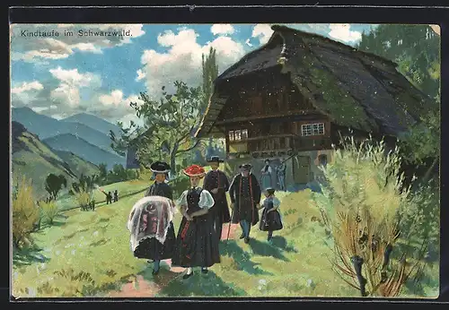 AK Kindtaufe im Schwarzwald, Schwarzwälder Tracht