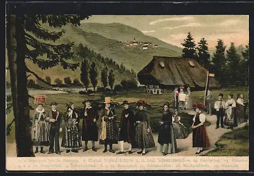 AK Brautpaar aus St. Georgen in Volkstrachten aus dem Badischen Schwarzwald