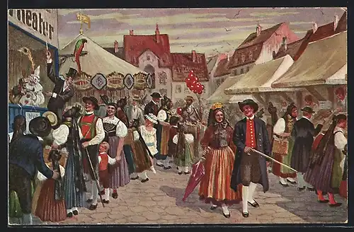 AK Schwarzwälder in Tracht auf dem Jahrmarkt