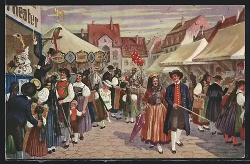 AK Schwarzwälder in Tracht auf dem Jahrmarkt