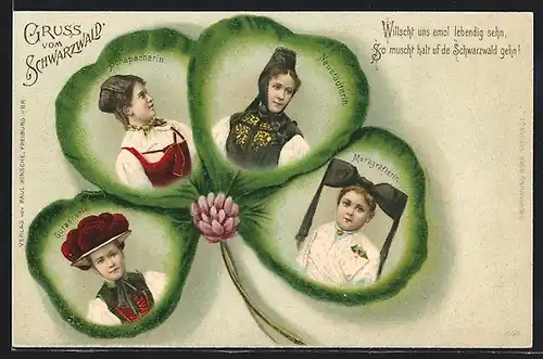 AK Schwarzwald, Damen in Schwarzwälder Tracht, Kleeblatt