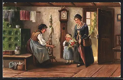 AK Schwarzwälderinnen in der Bauernstube in Trachten