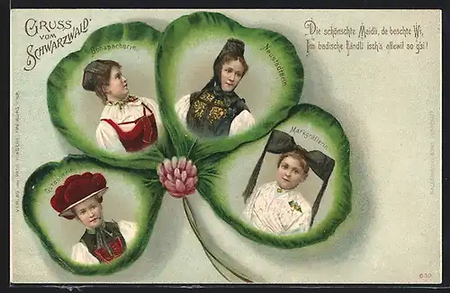 AK Schwarzwald, Damen in Schwarzwälder Tracht, Kleeblatt