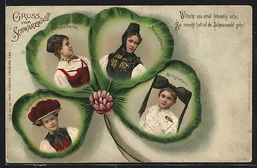 AK Schwarzwald, Damen in Schwarzwälder Tracht, Kleeblatt
