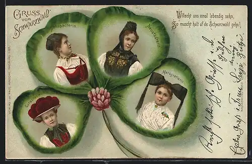 AK Schwarzwald, Damen in Schwarzwälder Tracht, Kleeblatt