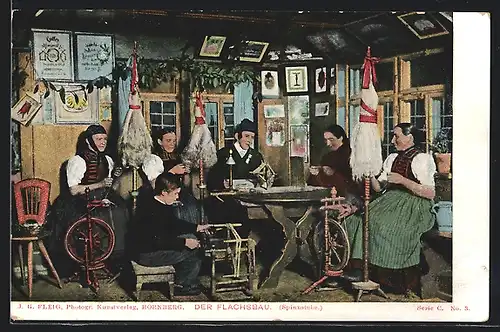 AK Der Flachsbau, Frauen in der Spinnstube, Schwarzwälder Tracht