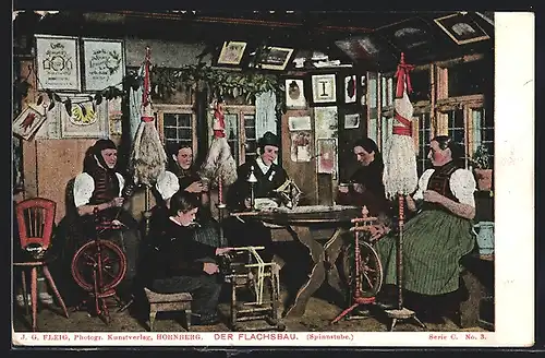 AK Der Flachsbau, Frauen in der Spinnstube, Schwarzwälder Tracht