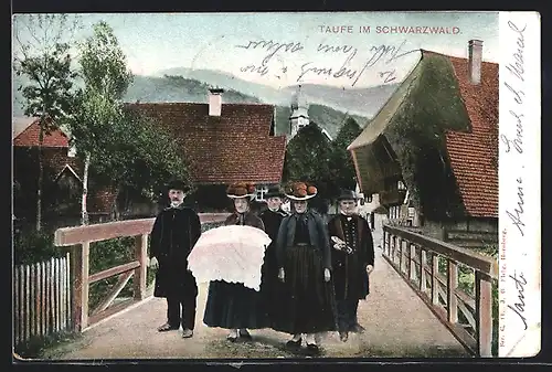 AK Taufe im Schwarzwald, Schwarzwälder Tracht