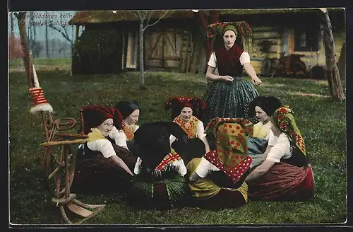 AK Junge Mädchen in Spreewälder Tracht beim Spiel Wo ist der Schlüssel?