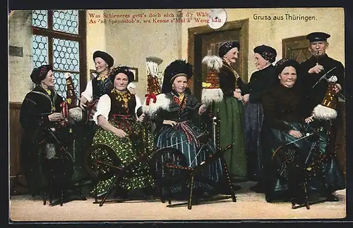 AK Thüringen, Spinnstube, thüringische Tracht