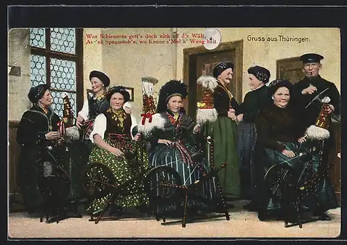AK Thüringen, Spinnstube, thüringische Tracht