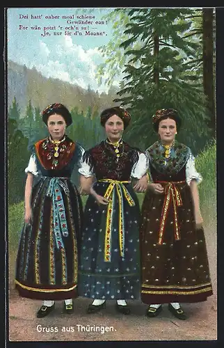 AK Drei junge Frauen posieren in thüringischer Tracht