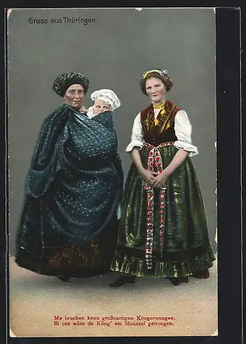 AK Zwei Frauen mit Kind in thüringischer Tracht