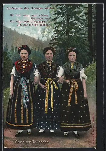 AK Drei junge Frauen posieren in thüringischer Tracht
