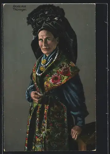 AK Alte Frau in thüringischer Tracht