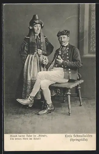 AK Paar in thüringischer Tracht aus dem Kreis Schmalkalden (Springstille)