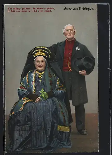 AK Mann und Frau posieren in thüringischer Tracht