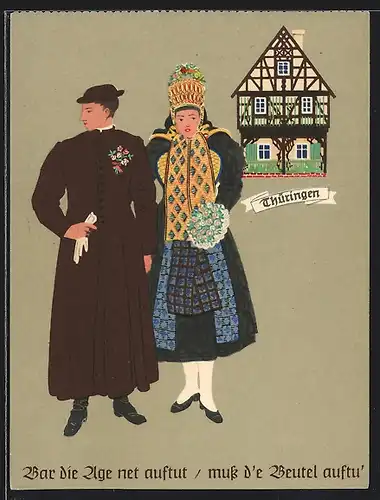 AK Paar in thüringischer Tracht, Var die Age net auftut...