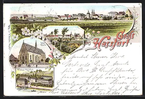 Lithographie Hassfurt, Wildbad Hassfurt, Ritter-Kapelle, Ortspartie