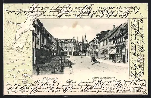 AK Bleicherode, Untere Hauptstrasse mit Kirche