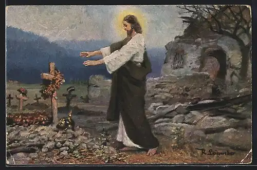 AK Jesus segnet Soldatengräber