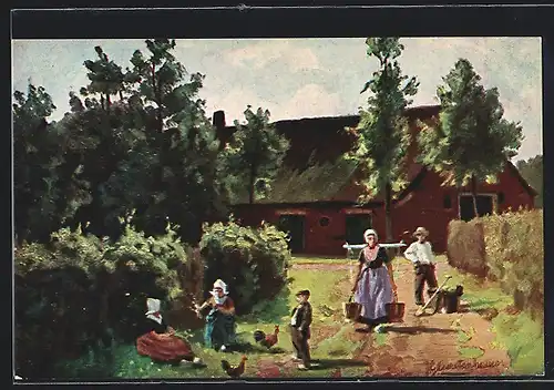 Künstler-AK Johan Georg Gerstenhauer: Idyll an einem ostfriesischen Bauernhof