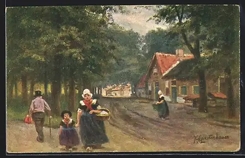 Künstler-AK Johan Georg Gerstenhauer: Strassenpartie mit Leuten