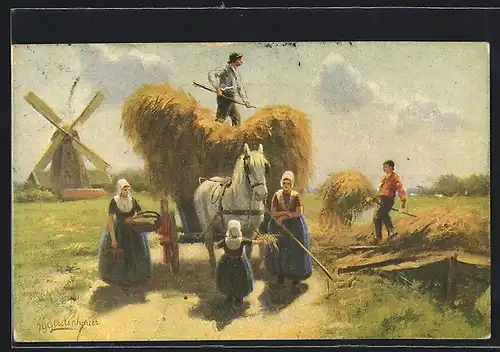 Künstler-AK Johan Georg Gerstenhauer: Heuernte in Holland