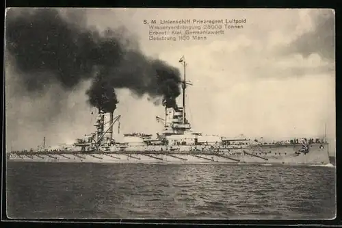 AK S.M. Linienschiff Prinzregent Luitpold, das Kriegsschiff in voller Fahrt