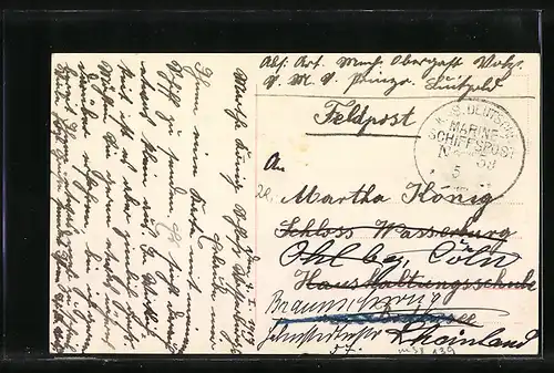 AK Kriegsschiff SMS Prinzregent Luitpold nimmt Fahrt auf