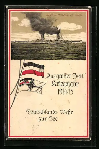 AK Kriegsschiff SMS Friedrich der Grosse in voller Fahrt, Reichskriegsflagge