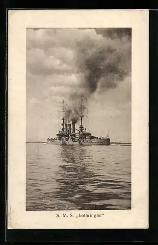 AK Kriegsschiff SMS Lothringen bei ruhiger See