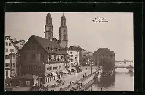 AK Zürich, Blick auf den Rathausquai