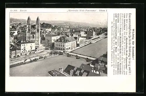 AK Zürich, Panoramaansicht mit Flusslauf