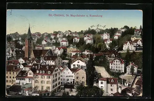 AK St. Gallen, St. Magnikirche und Rosenberg