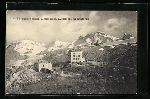 AK Schwarzsee, Das Schwarzsee-Hotel mit Monte Rosa, Lyskamm und Breithorn
