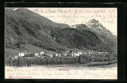 AK Pontresina, Fernsicht auf die Ortschaft