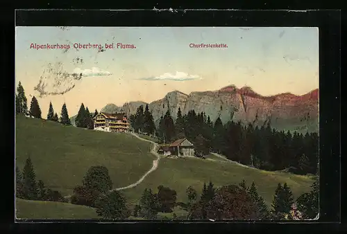 AK Flums, Das Alpenkurhaus Oberberg mit der Churfirstenkette
