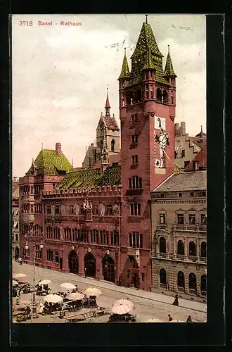 AK Basel, Markt vor dem Rathaus